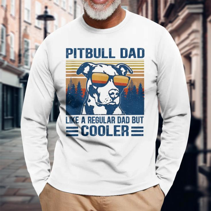 Vintage Pitbull Dad Like A Regular Dad But Cooler V2 Long Sleeve T-Shirt Gifts for Old Men