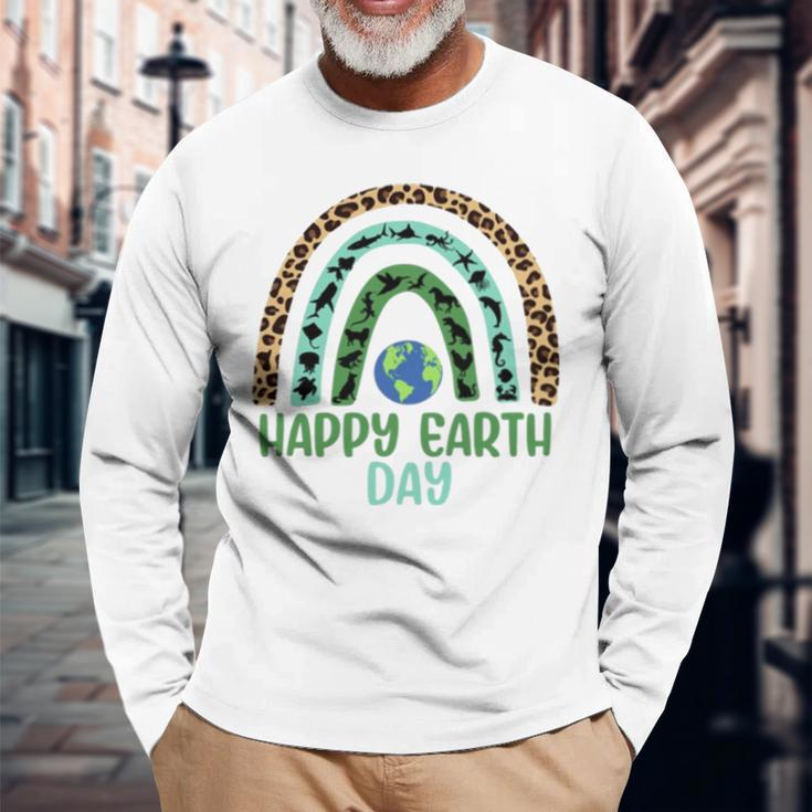 Wild And Sea Animals Happy Earth Day Rainbow Long Sleeve T-Shirt T-Shirt Gifts for Old Men