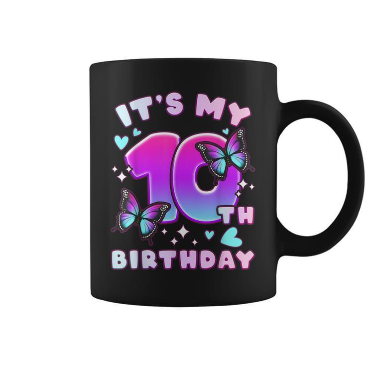 10Th Birthday Girl 10 Years Butterflies And Number 10  Coffee Mug