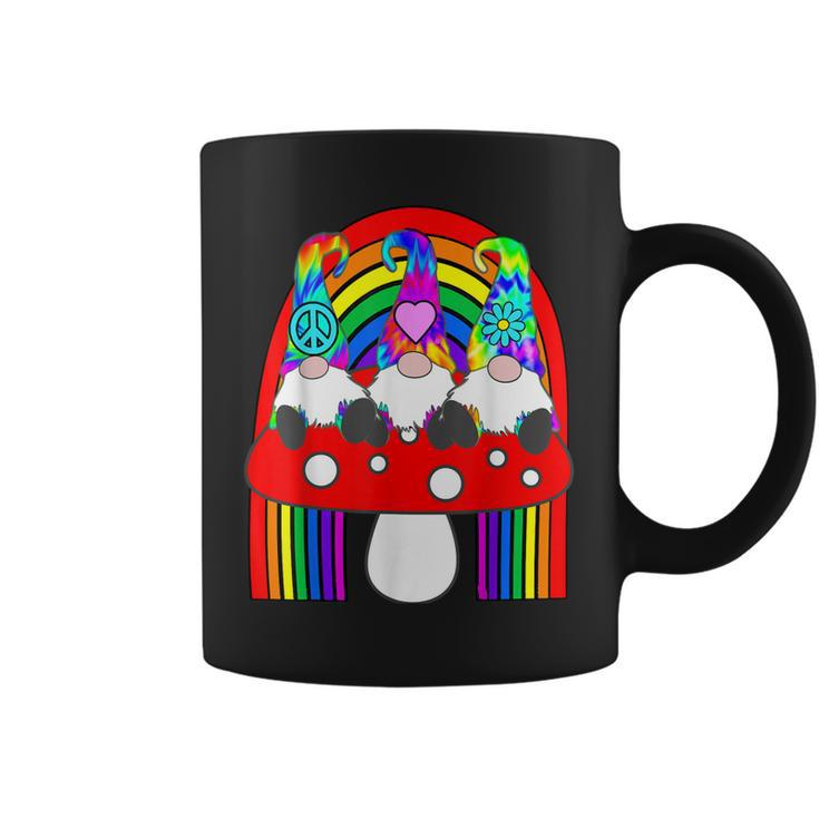 3 Hippie Gnomes On Mushroom Under Rainbow Whimsical Coffee Mug