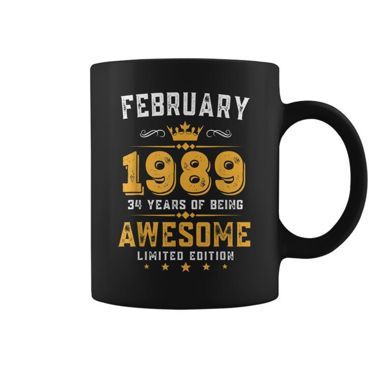 34 Years Old Gifts Vintage February 1989 34Th Birthday  Coffee Mug