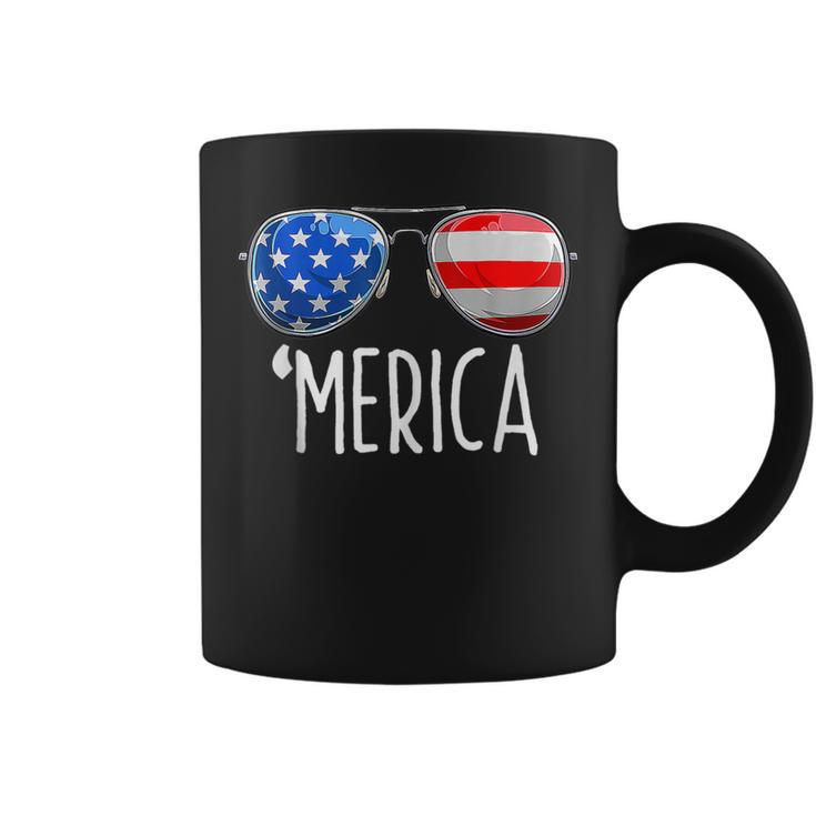 4Th Of July Merica Sunglasses All America Usa Flag  Coffee Mug