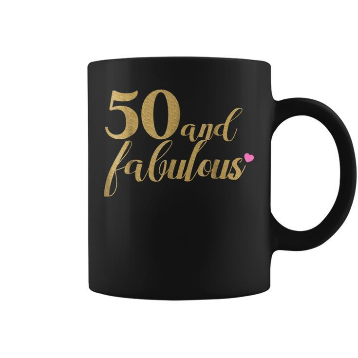50Th Birthday Women Shirt - 50 And Fabulous Gold And Pink Coffee Mug