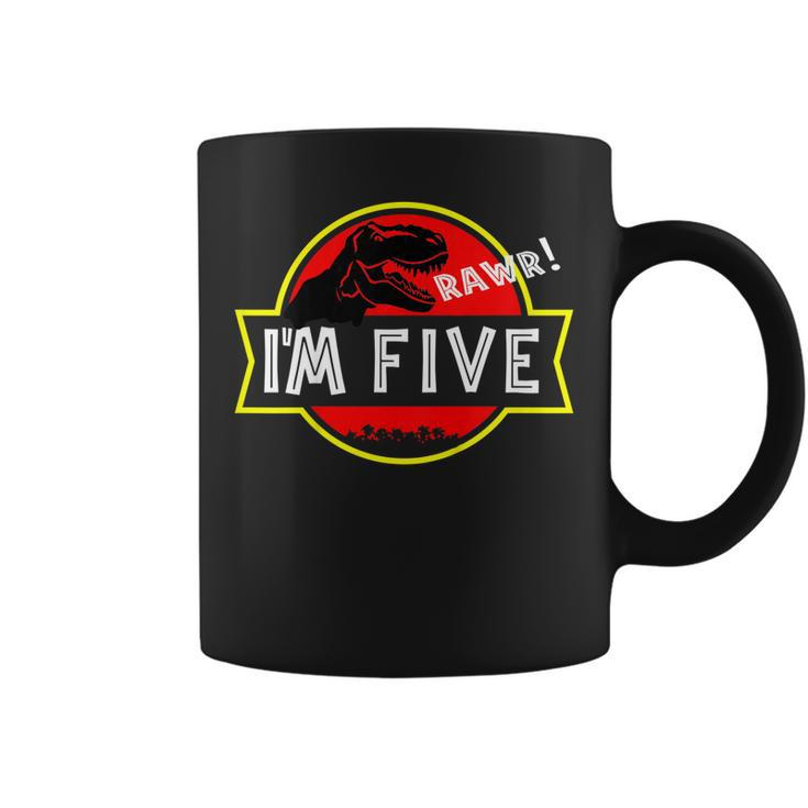 5Th Birthday Dinosaur T-Rex Shirt 5 Year Old Birthday Party Coffee Mug