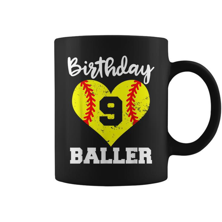 9Th Birthday Baller Funny 9 Year Old Softball Coffee Mug