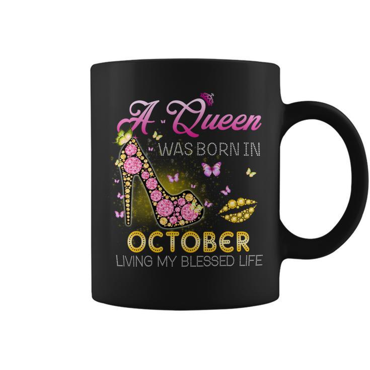 A Queen Was Born In October Living My Best Life - Womens Soft Style Fitted Coffee Mug