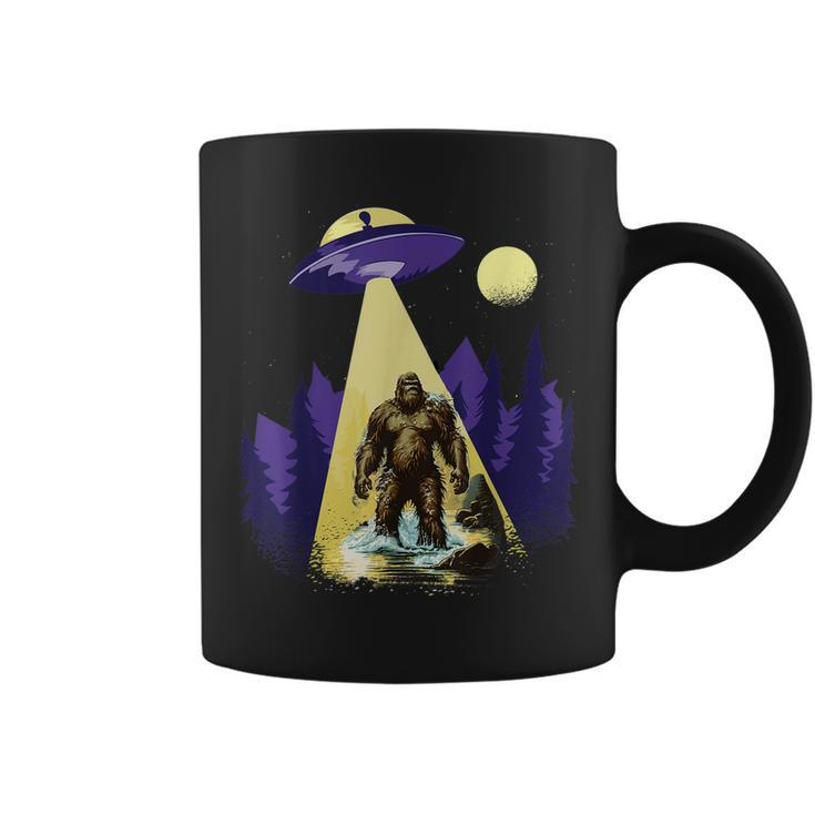 Alien Ufo Bigfoot Sasquatch Hunter In National Park  Coffee Mug