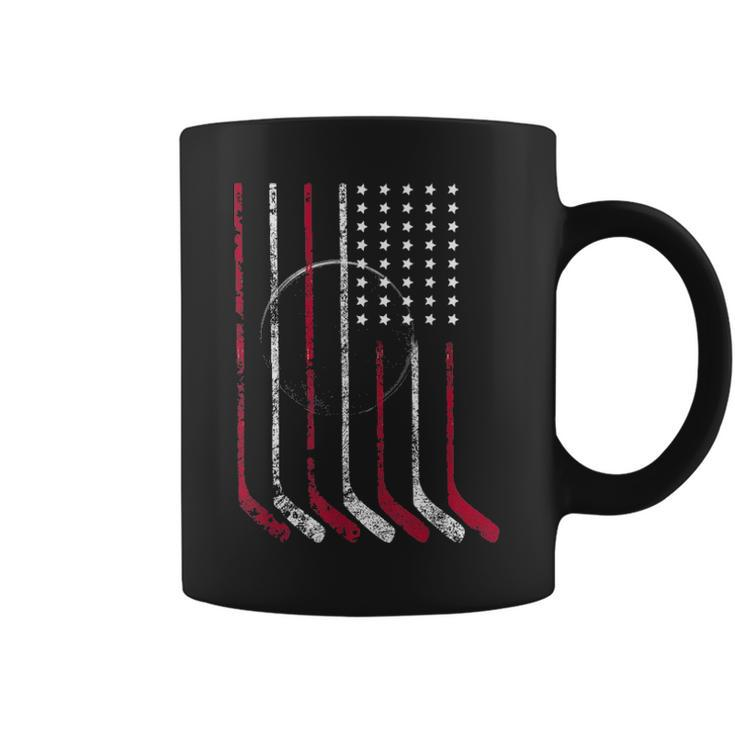 American Flag Vintage Hockey Flag  Dad Mom Gift Coffee Mug