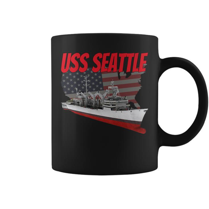 American Military Ship Uss Seattle Aoe-3 Veteran Father Son   Coffee Mug