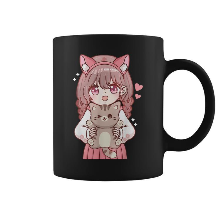 Anime Girl With Cat Kawaii Cat Lover Otaku  Coffee Mug