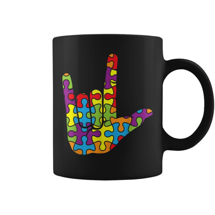 Asl Love Sign Language - Autistic Puzzle Autism Awareness Coffee Mug