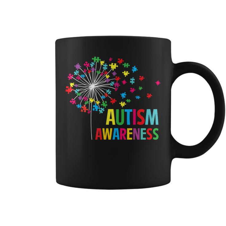 Autism Awareness Dandelion Puzzle Piece Dad Mom Autistic Coffee Mug