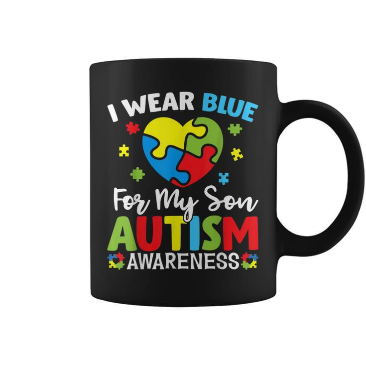 Autism Awareness Month Dad Mom Heart I Wear Blue For My Son  Coffee Mug