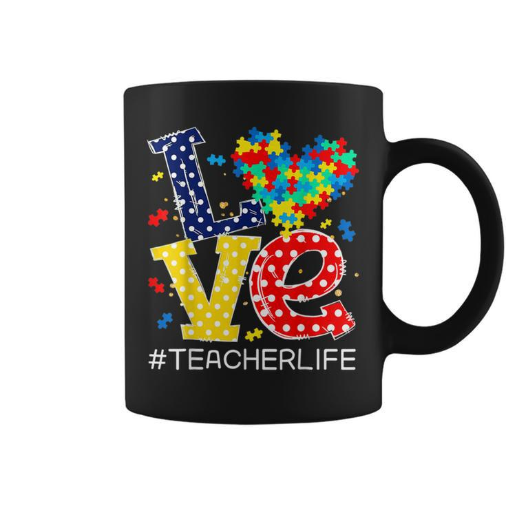 Autism Awareness Month Love Heart Puzzle Piece Teacher Life  Coffee Mug