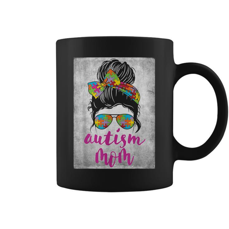Autism Mom Messy Bun Autism Awareness April Strong Women Coffee Mug