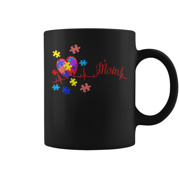 Autism Mom Puzzle Piece Heartbeat Autism Awareness Gifts Coffee Mug
