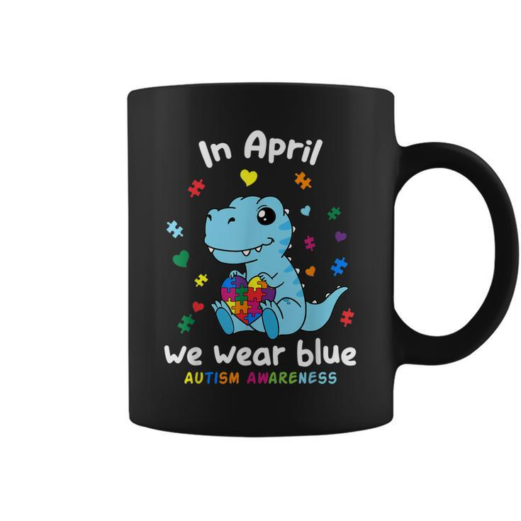 Baby Dino Autism April We Wear Blue Autism Awareness Month Coffee Mug