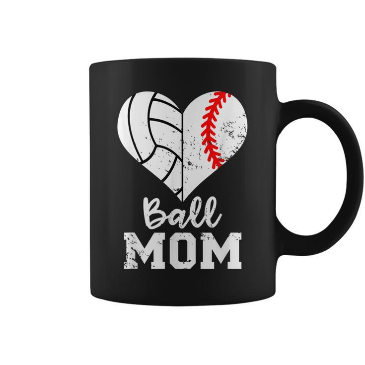 Ball Mom Heart Funny Baseball Volleyball Mom  Coffee Mug