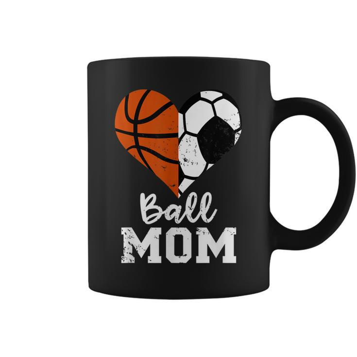 Ball Mom Heart Funny Soccer Basketball Mom  Coffee Mug