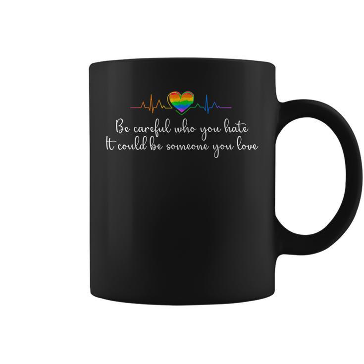 Be Careful Who You Hate Vintage Rainbow Hearts Lgbt Pride  Coffee Mug