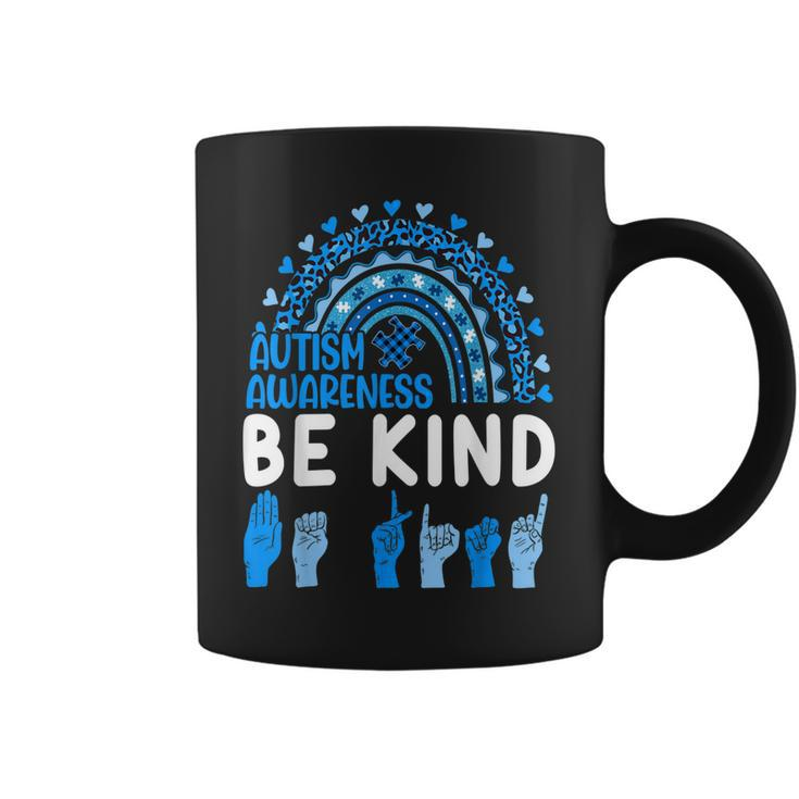 Be Kind Autism Awareness Rainbow Trendy Women Girls Leopard Coffee Mug