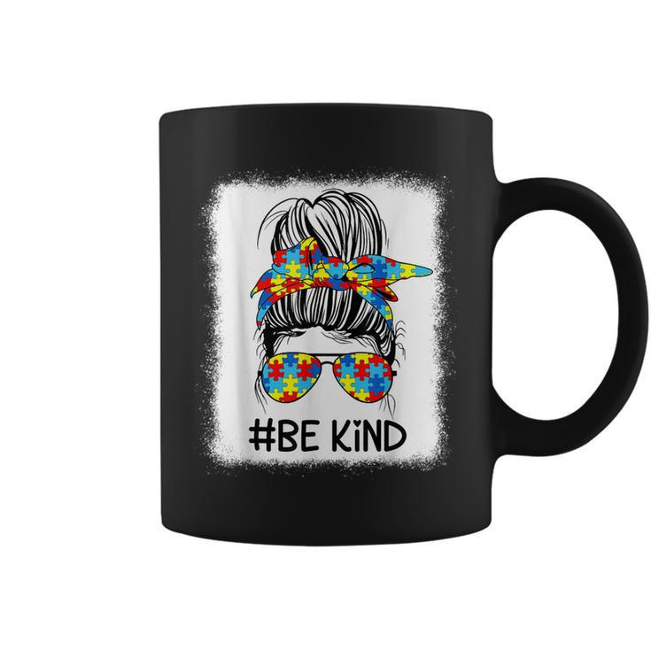 Be Kind Autistic Autism Awareness Acceptance Messy Bun Girl  Coffee Mug