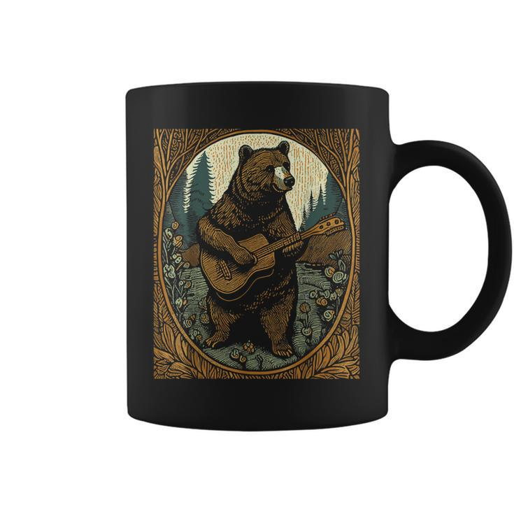 Bear Playing Guitar Vintage Cottagecore Funny Cute Music  Coffee Mug
