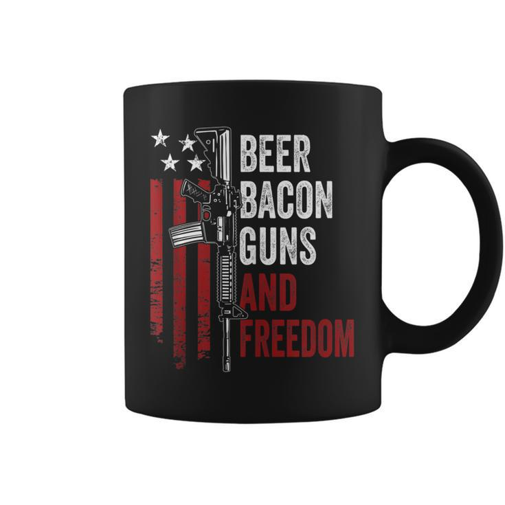 Beer Bacon Guns & Freedom - Funny Bbq Gun Usa Flag Drinking  Coffee Mug