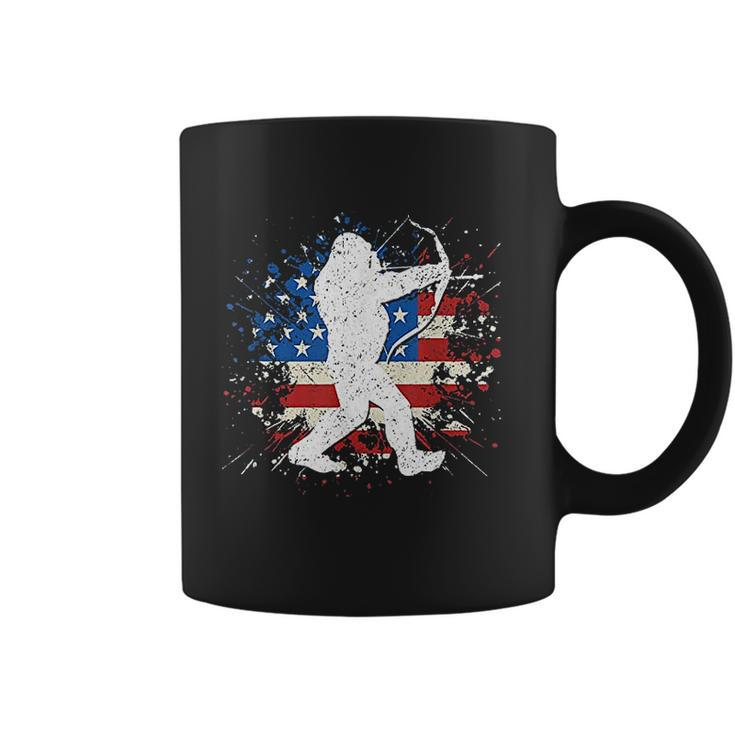 Bigfoot Bow Hunting Archery American Flag Sasquatch Coffee Mug
