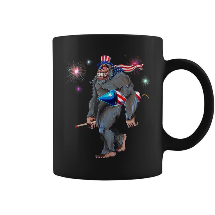 Bigfoot Sasquatch 4Th Of July American Usa Flag Fireworks Coffee Mug