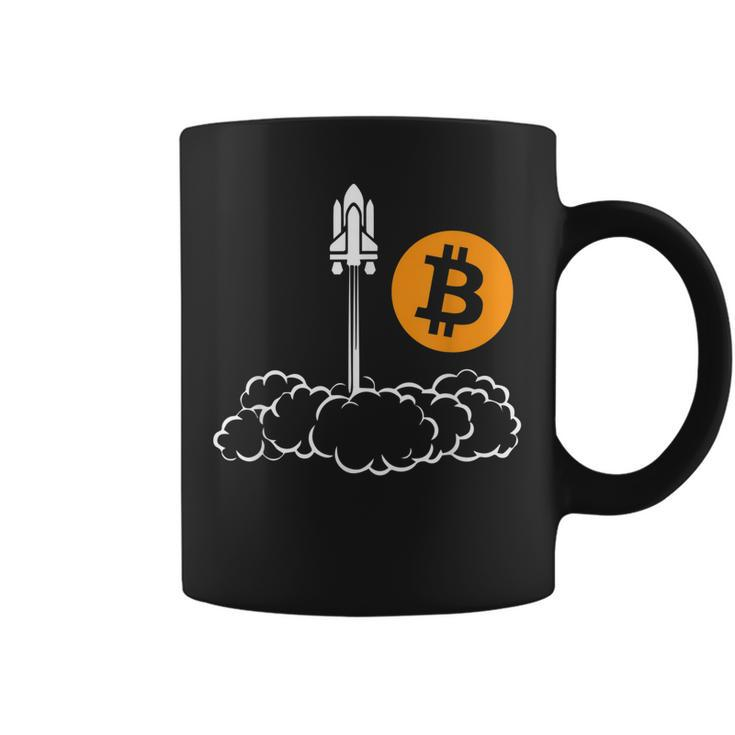 Bitcoin To The Moon Rocket Space Shuttle Hodl Pun  Coffee Mug