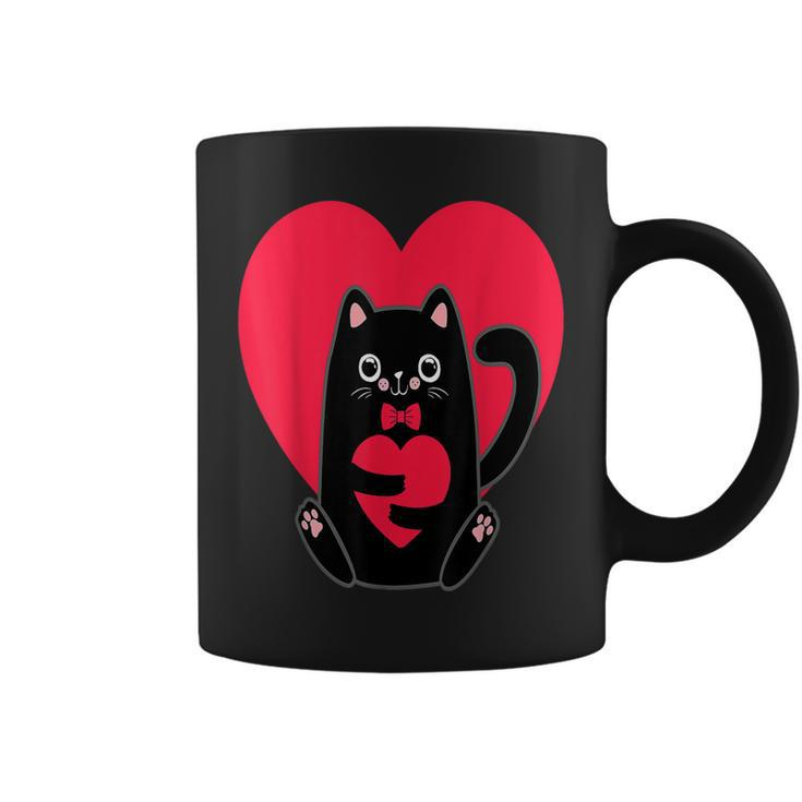 Black Cat Heart Valentines Day Cute Kitten Kitty-Love V Day  Coffee Mug