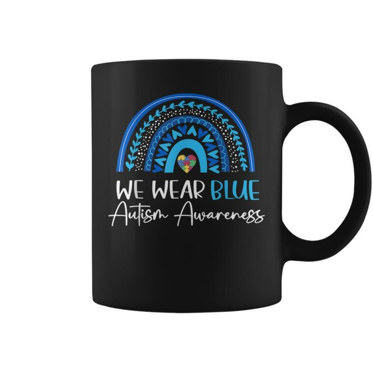 Blue Autism Awareness Month In April We Wear Blue Rainbow  Coffee Mug