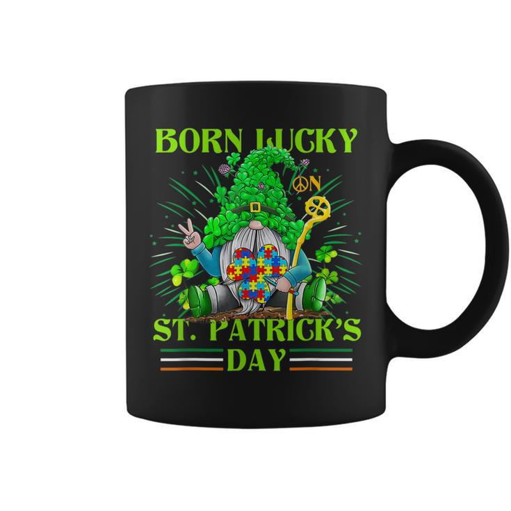 Born Lucky On St Patricks Day Autism St Patricks Day Gnomes  Coffee Mug
