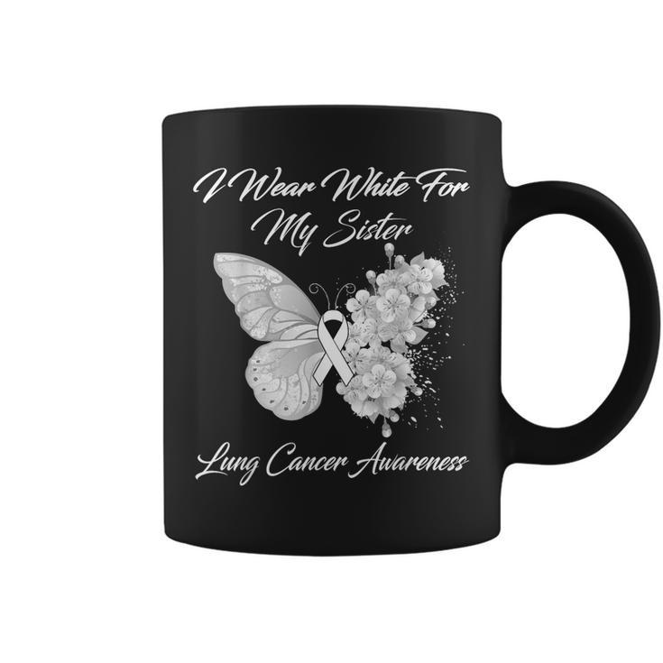 Butterfly I Wear White For My Sister Lung Cancer Awareness Coffee Mug