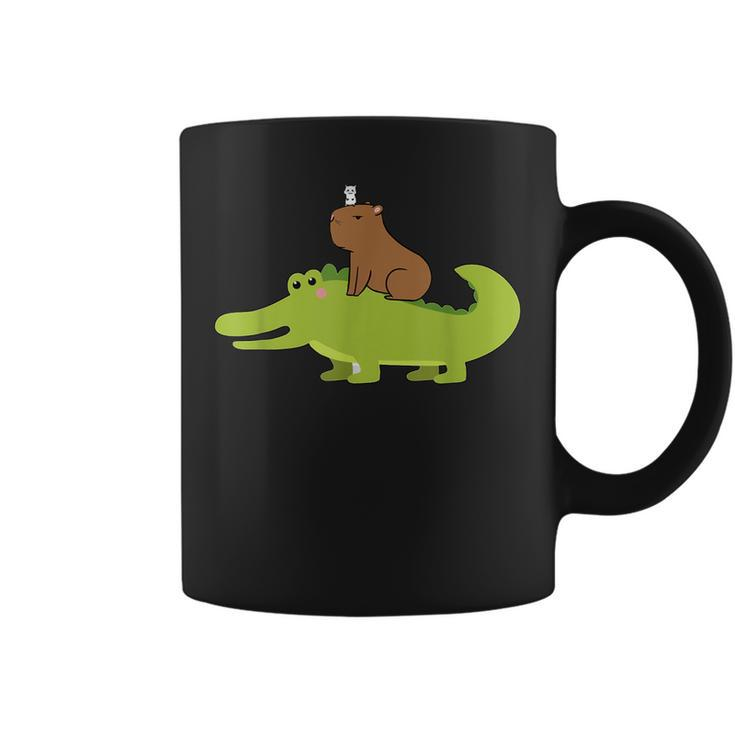 Capybara Riding Alligator Pet Dad Mom Boy Girl Kids Outfit  Coffee Mug