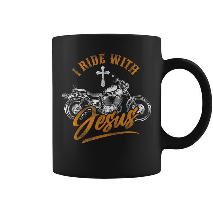 Christian Motorcycle Biker I Ride With Jesus Faith Coffee Mug