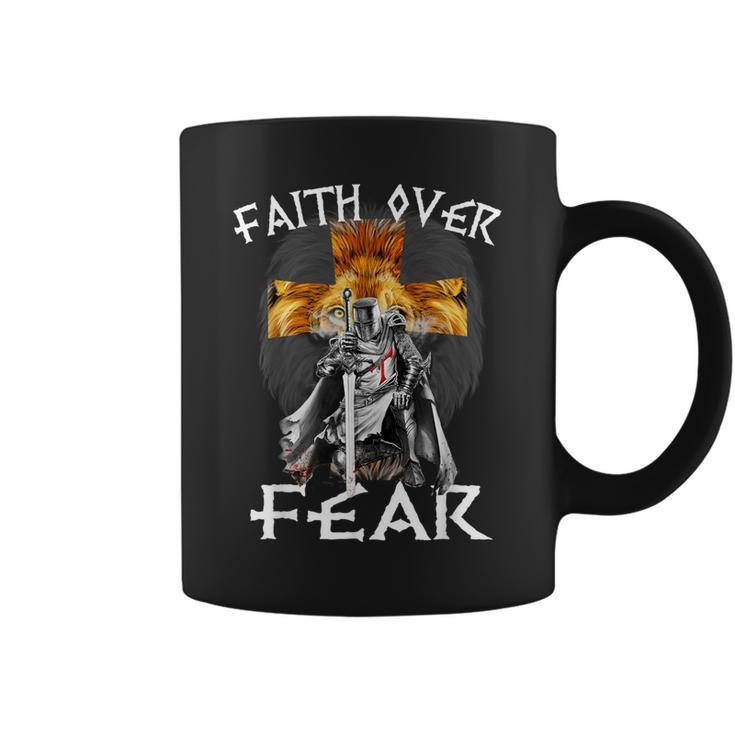 Cool Faith Over Fear  Men Lion Christian Prayer Warrior  V2 Coffee Mug