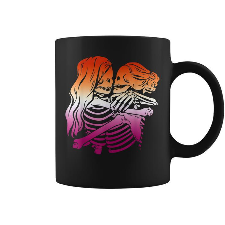 Cool Skeletons Kissing Lesbian Flag Colors Ally Lgbt Pride  Coffee Mug