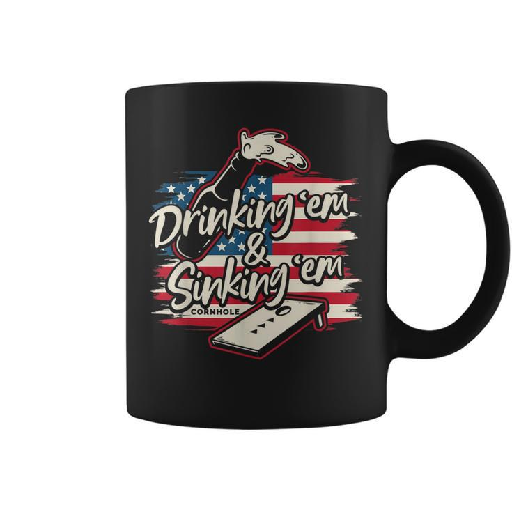 Cornhole  For Men Drinking Em Sinking Em 4Th Of July  Coffee Mug