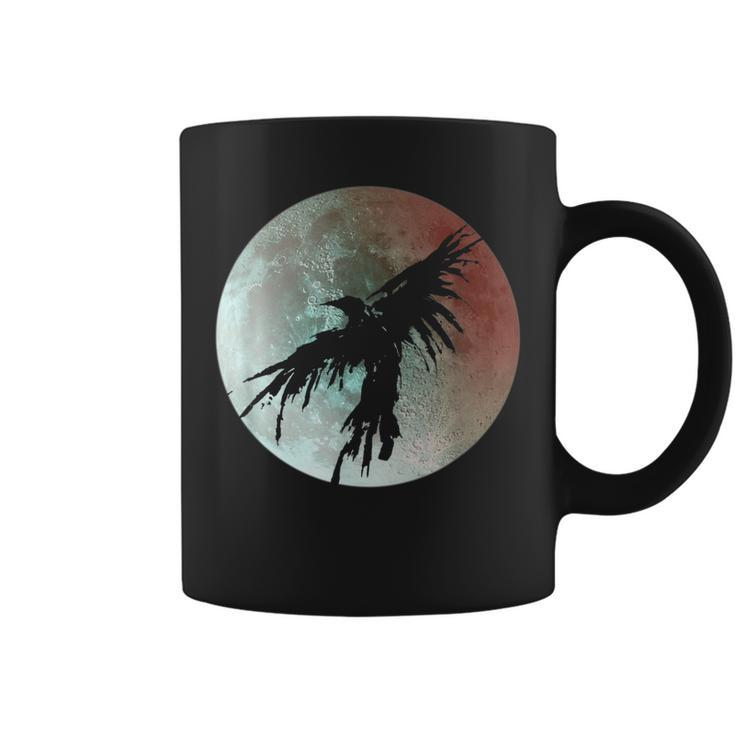 Crow Raven Distressed Flying Bird Full Moon Raven Crow Coffee Mug