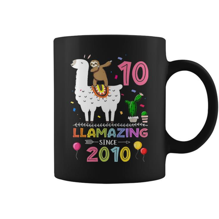 Cute 10Th Birthday Gift Sloth And Llama Llamazing Since 2010 Coffee Mug