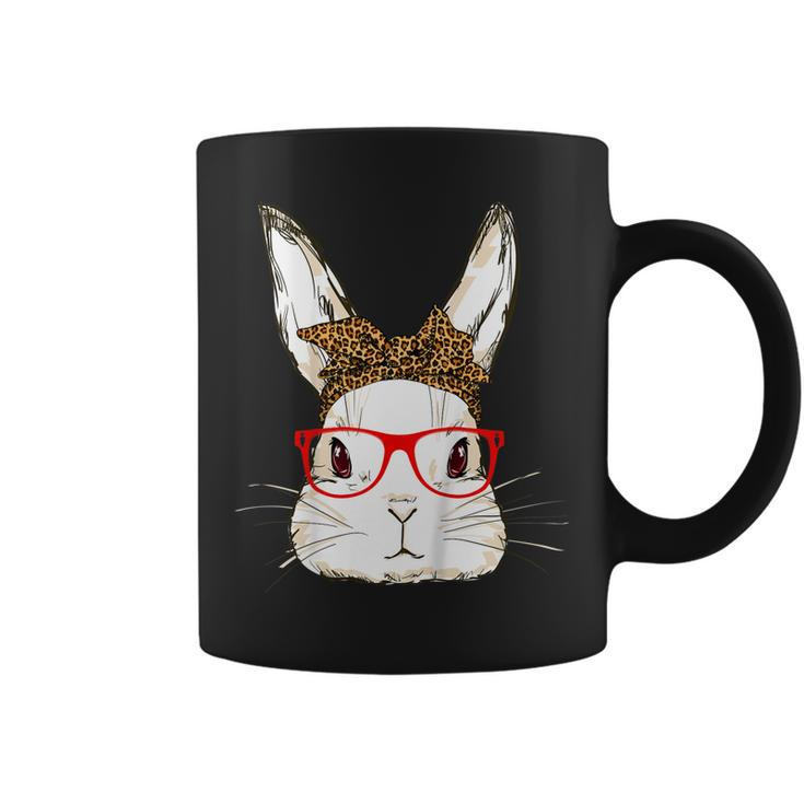Cute Bunny Mom Leopard Bandana Sunglasses Easter Day  Coffee Mug