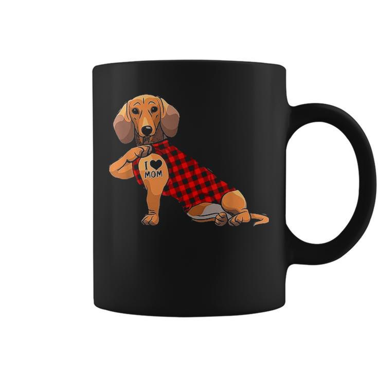 Cute Dachshund Dog I Love Mom Tattoo Gift Mothers Day Coffee Mug