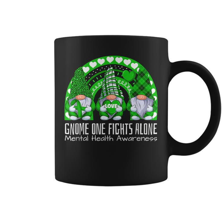 Cute Gnome One Fights Alone Green Ribbon Mental Health  Coffee Mug