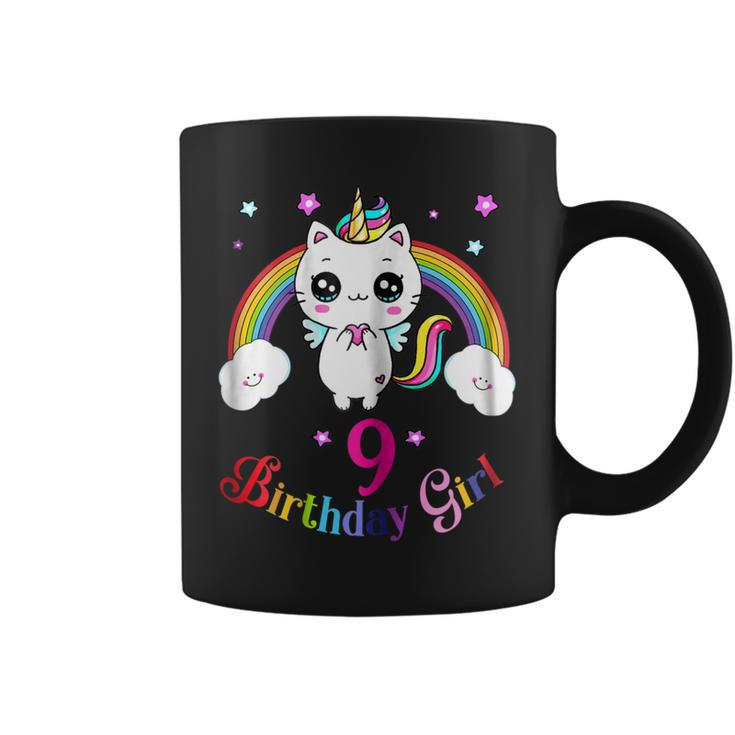 Cute Kitty 9Th Birthday Shirt Unicorn Rainbow 9Th Bday Gift Coffee Mug
