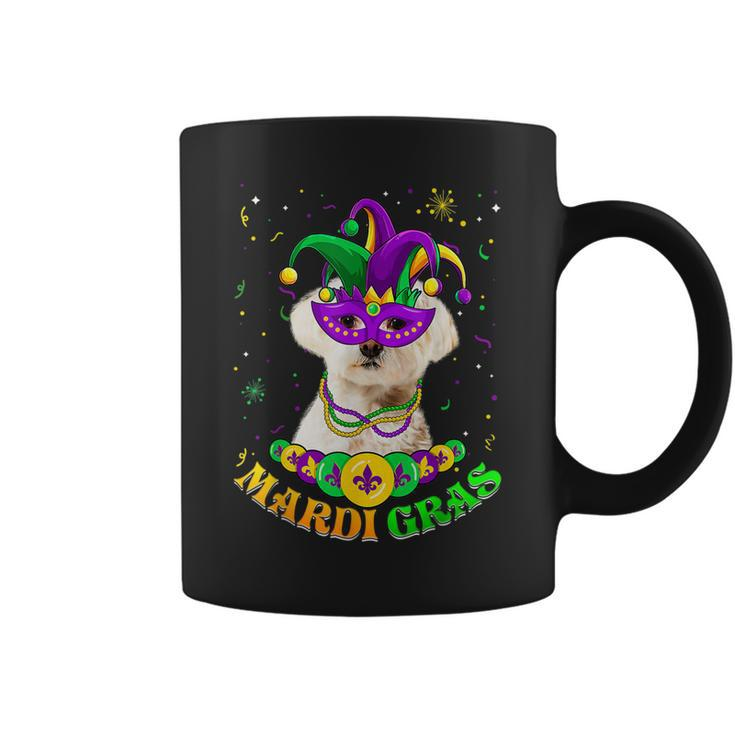 Cute Mardi Gras Maltese Dog Dad Dog Mom Mask Beads Coffee Mug