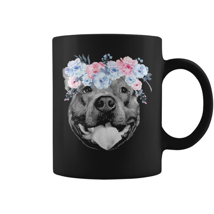 Cute Pitbull Face Floral Watercolor Flower Pittie Mom Gift Coffee Mug