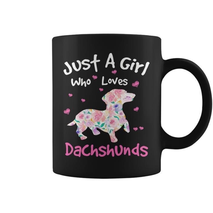 Dachshund Wiener Dog Just A Girl Who Loves Dachshunds Dog Silhouette Flower Gifts Doxie Coffee Mug