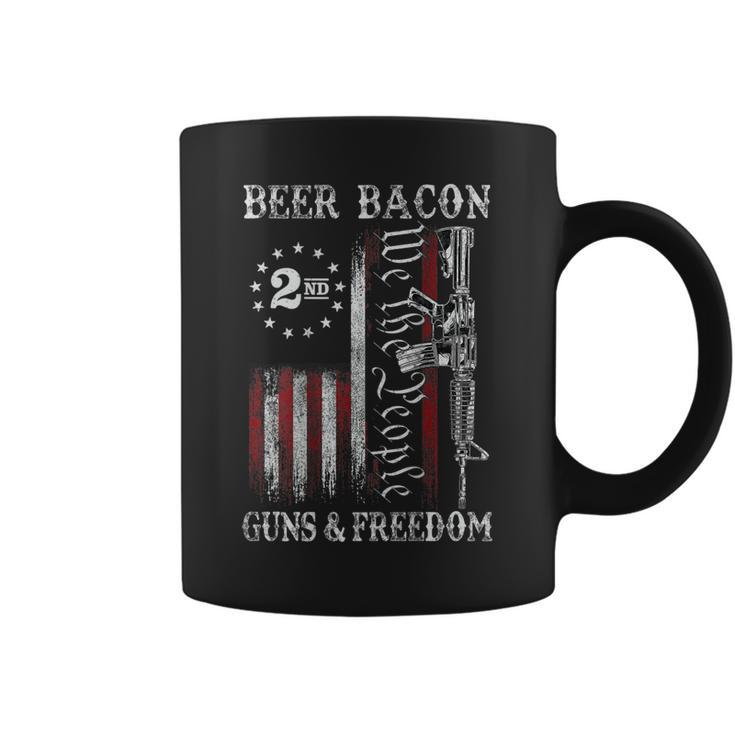 Dad Grandpa Us Flag Beer Bacon Guns Freedom On Back  Coffee Mug